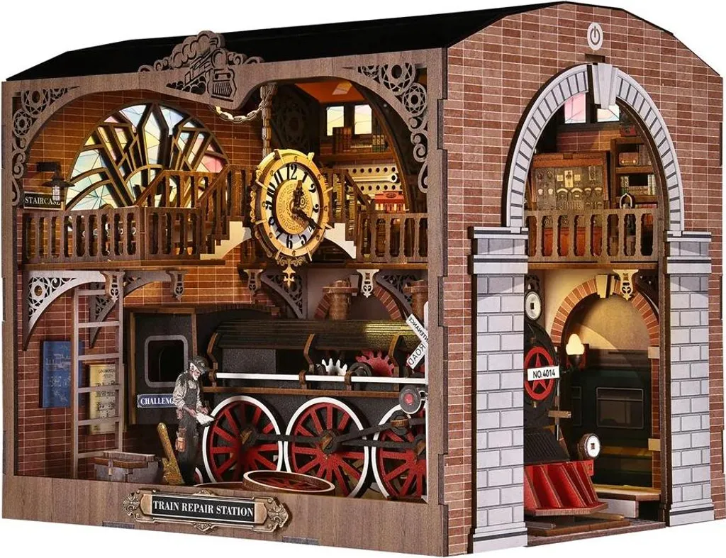 Puzzle 3D Bois Atelier de Train : Décoration Créative pour Bibliothèque
