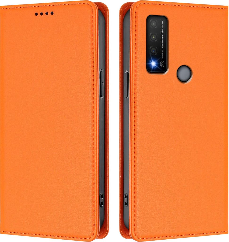 Handyhülle für TCL 20R, Kunstleder Klapphülle Stoßfeste Magnetische Hülle mit Ständer Orange