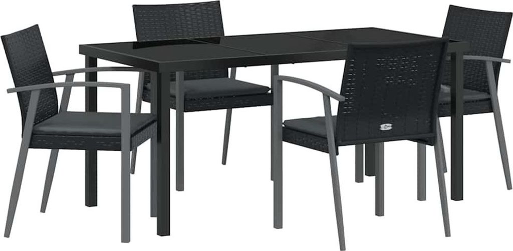 Garten Essgruppe 5 pcs Schwarz und Grau PE-Rattan