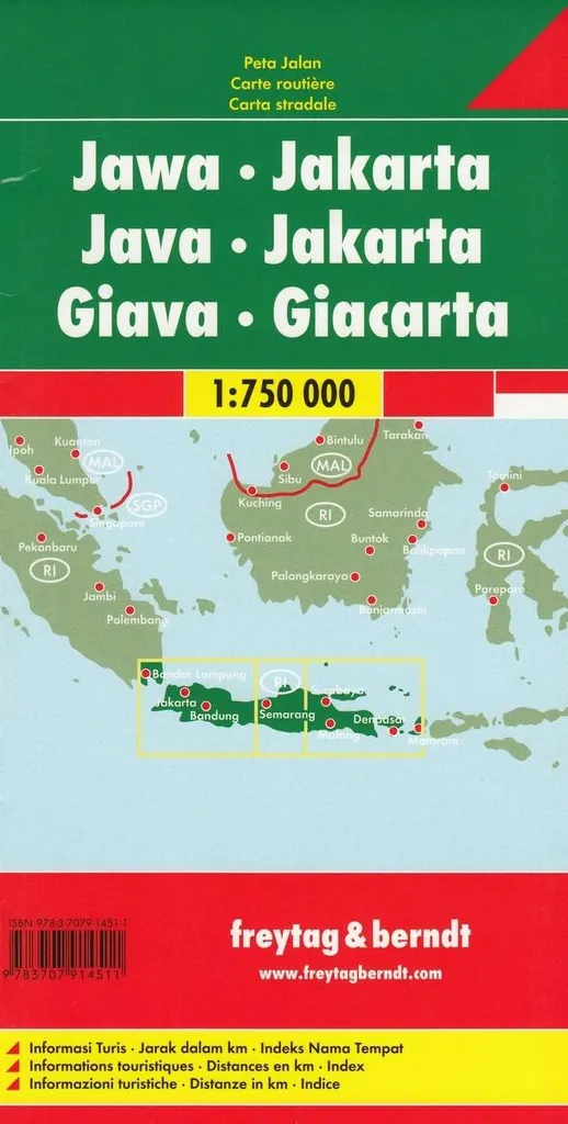 Plan de route Java Jakarta 1:750 000 AK 210 idéal pour circuit