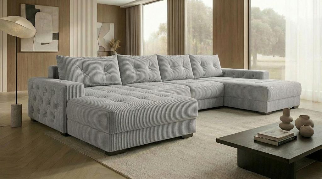 Ecksofa MODENA 362x170 cm mit Schlaffunktion, Bonellfederkern und Bettkasten, Farbe: Grau