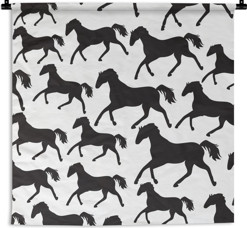MuchoWow Wandteppich Wandbehang Pferde - Schwarz - Weiß - Mädchen - Kinder - Mädchen 150x150 cm Tapisserie Dekoration Wandtuch - Wohnaccessoir...