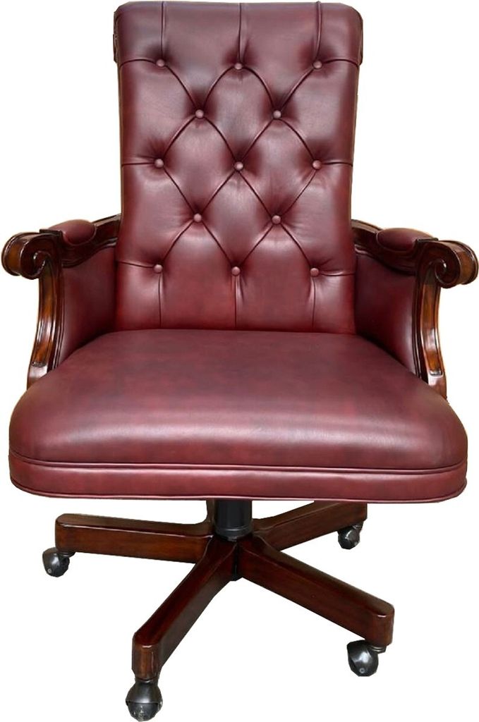 Casa Padrino Luxus Chesterfield Leder Bürostuhl Bordeauxrot / Dunkelbraun 71 x 76 x H. 114 cm - Höhenverstellbarer Echtleder Schreibtischstuhl - ...