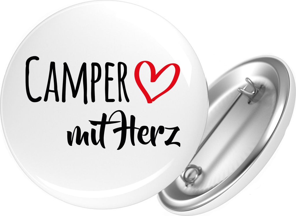 Huuraa Button Camper mit Herz 25mm rund mit Sicherheitsnadel Ansteckbutton Geschenkidee