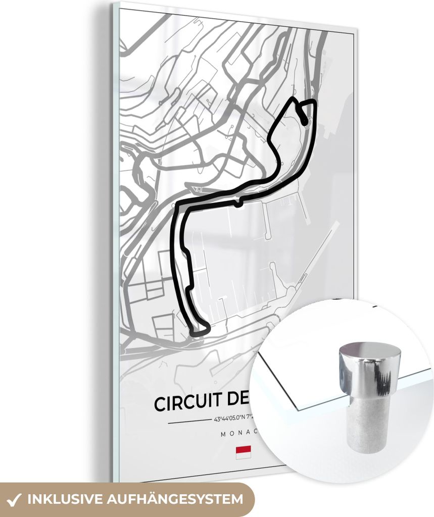 MuchoWow Glasbilder - Bilder auf Wandbild - Foto auf Glas Monaco - Formel 1 - Circuit de Monaco - Rennstrecke - Weiß 20x30 cm Wanddekoration aus G...