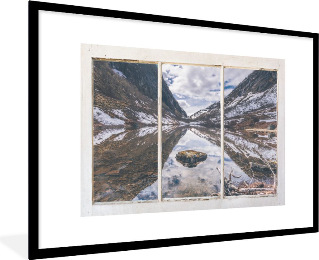 MuchoWow Gerahmtes Poster Aussicht - Berg - Wasser 90x60 cm - Poster mit Schwarzem Bilderrahmen Wandposter Rahmen Foto Bilder - Wanddekoration - ...