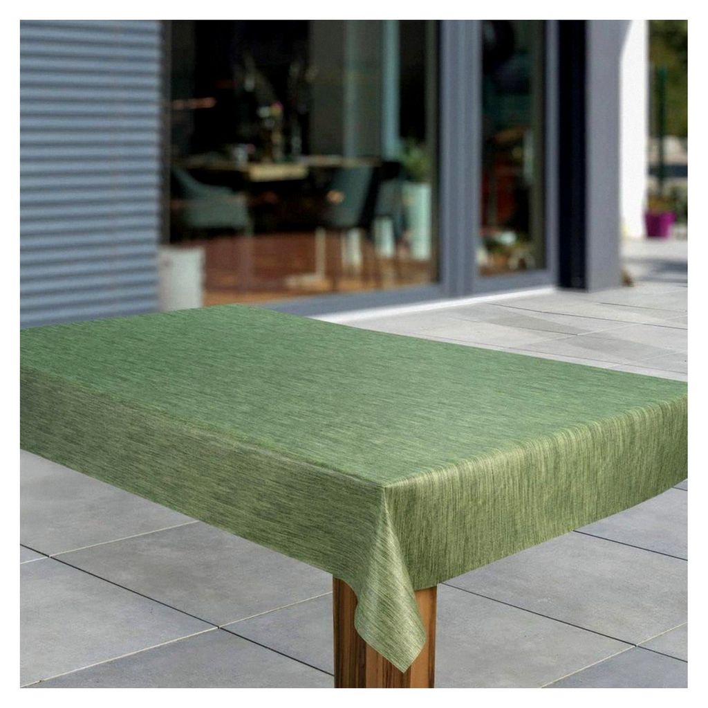 Wachstuch-Tischdecke Abwaschbar für den Garten, Eckig, Wasserabweisend, Muster: Leinenoptik Grün, Größe: 110x140