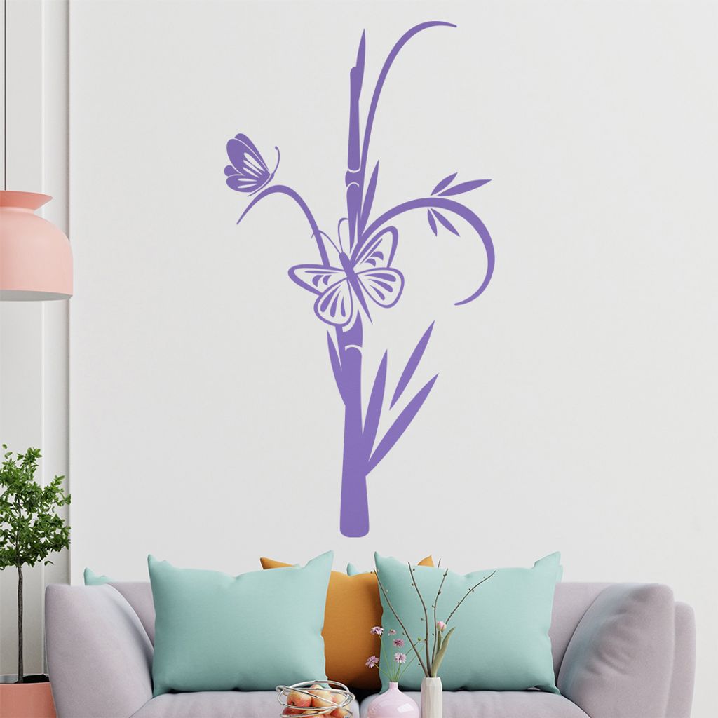 Schmetterlinge auf Bambus Wandtattoo in 6 Größen - Wandaufkleber Wall Sticker - Dekoration, Küche, Wohnzimmer, Schlafzimmer, Badezimmer