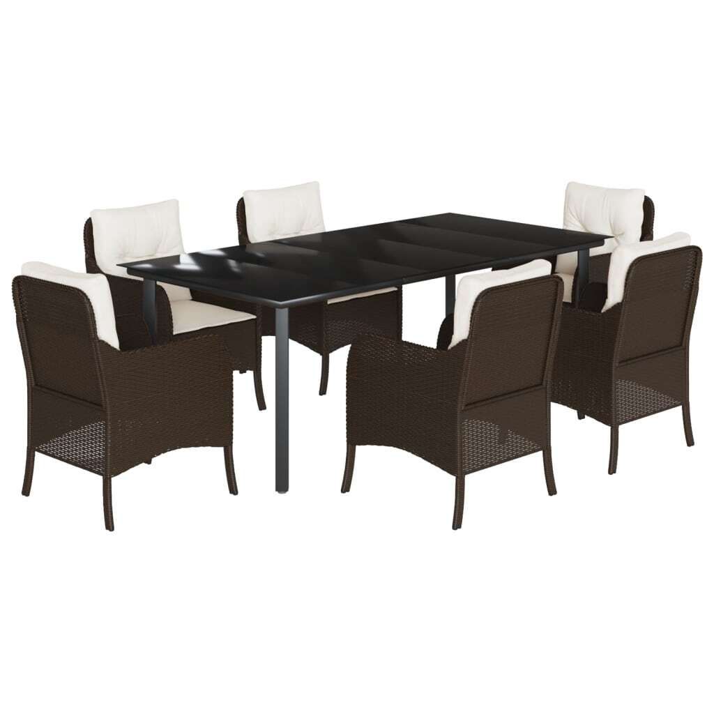 7-tlg. Garten-Essgruppe mit Kissen Braun Poly Rattan