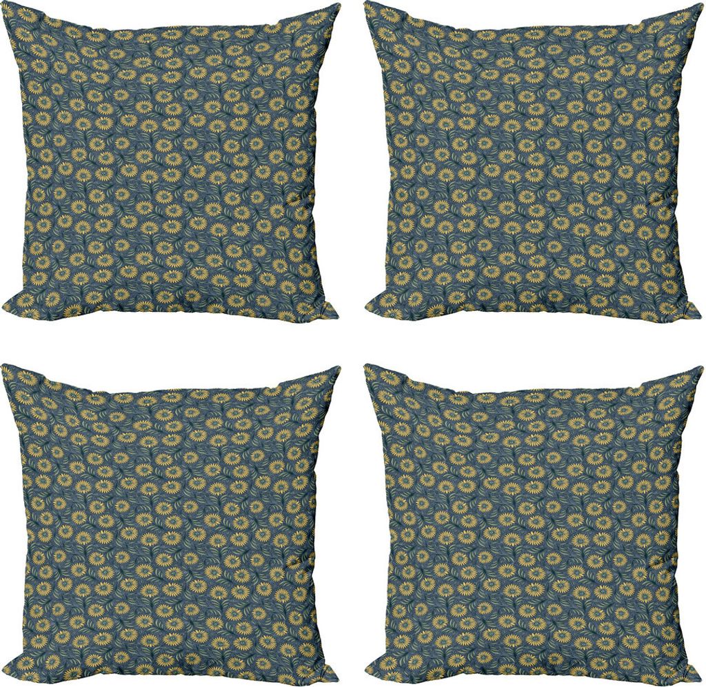 ABAKUHAUS Blumen Kissenbezug Set (4 Stück), Frische grüne Laub-Blätter, Moderner Doppelseitiger Digitaldruck, 60 cm x 60 cm, Mehrfarbig