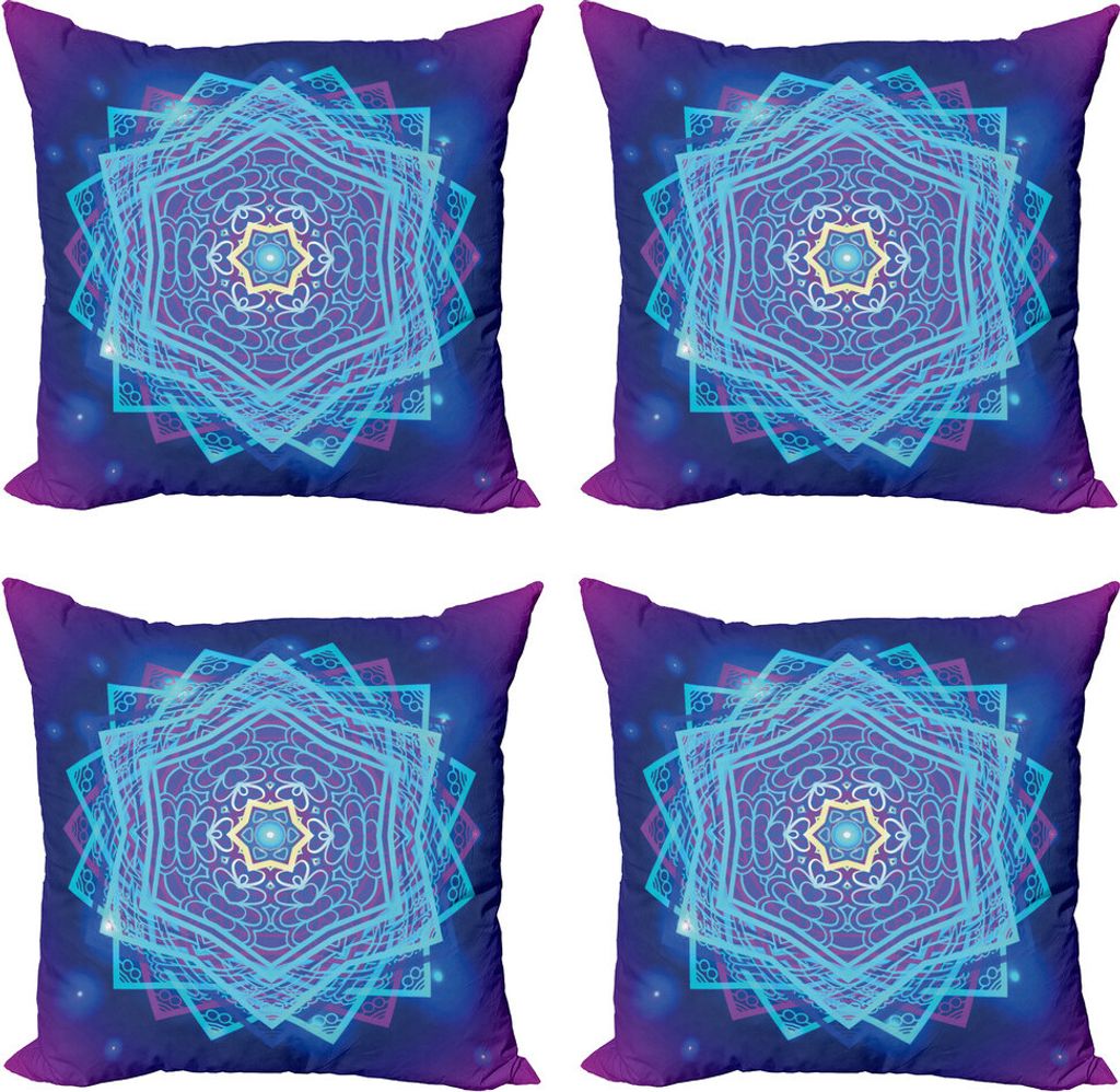 ABAKUHAUS Stern-Mandala Kissenbezug Set (4 Stück), Geometrie Entwurf, Moderner Doppelseitiger Digitaldruck, 50 cm x 50 cm, Mehrfarbig