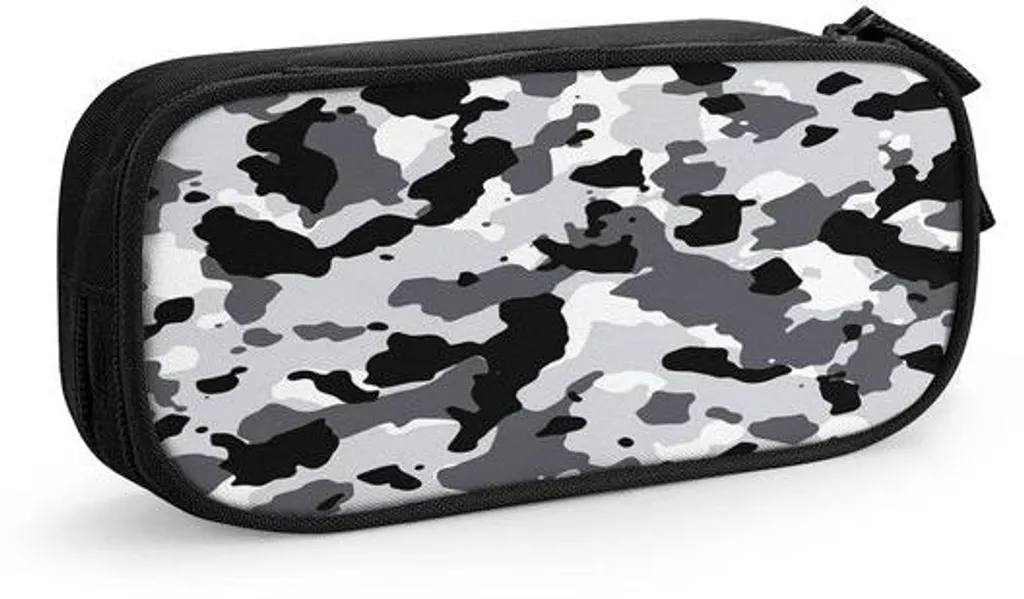 Petit étui rigide camouflage gris 15 cm avec fermeture renforcée