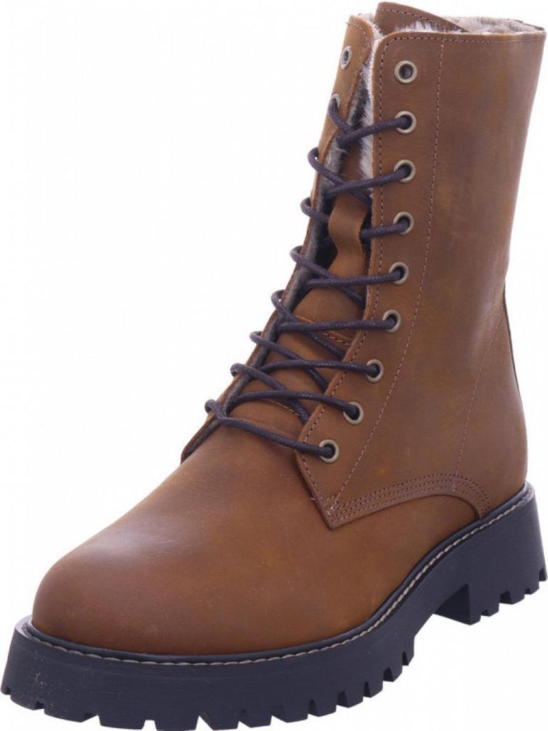 Damen Schnürstiefelette aus Glattleder braun warm gefüttert mit Reißverschluss Blockabsatz Gr. 40 Absatz 2,5 cm