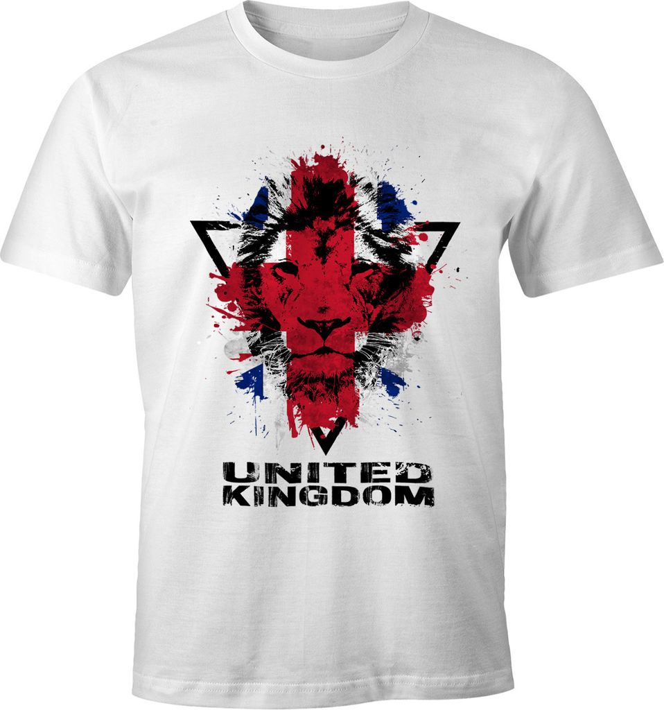 Herren T-Shirt - Great Britain UK United Kingdom Lion Flagge Fahne Farben - Comfort Fit MoonWorks weiß XXL