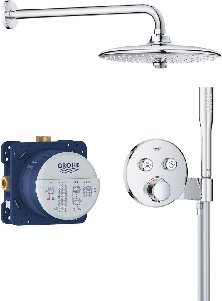 Grohe Precision SmartControl - Duschset mit Unterputz-Thermostat, Durchmesser 26 cm, 3 Strahlarten, Chrom