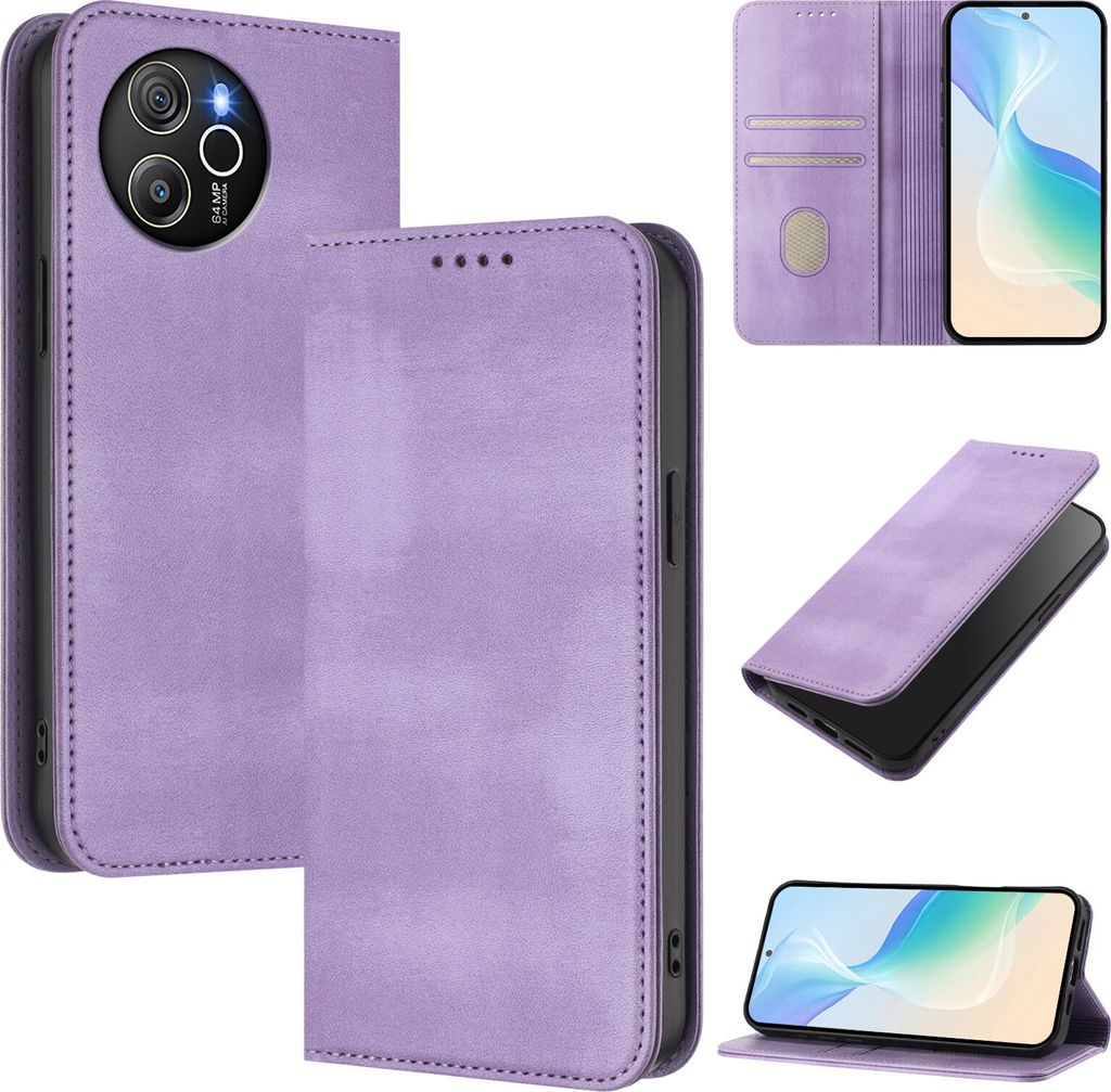 Handyhülle für Blackview Shark 8/Oscal Tiger 12, Vintage Leder RFID Schutz Kartenfach Standfunktion Magnetische Klapphülle Violett