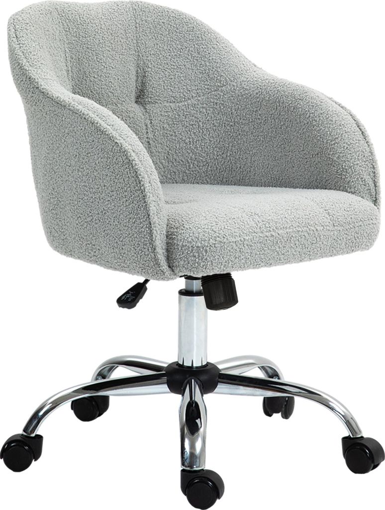 Homeoffice Stuhl, Ergonomisch Schreibtischstuhl mit Wippfunktion, Teddysamtoptik 56 x 61 x 86 cm Grau