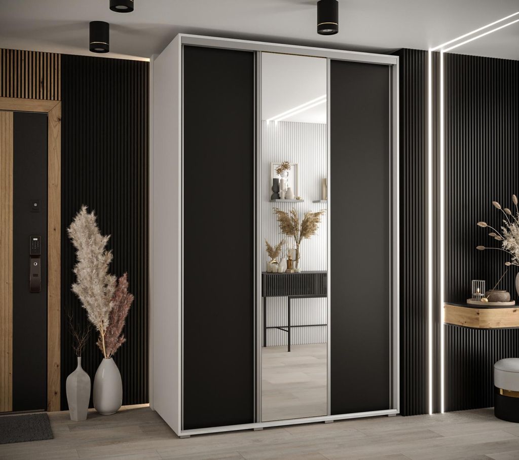 Kleiderschrank ASIRI 3 – 160/60 cm, weiß/schwarz/silber