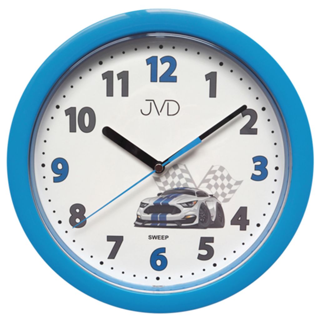 JVD HP612.D5 Wanduhr für Kinder Rennwagen Auto blau Kinderwanduhr