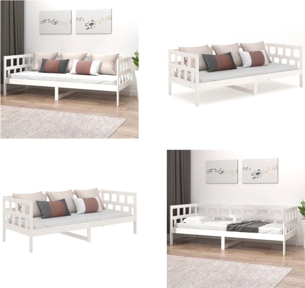 vidaXL Tagesbett Weiß Massivholz Kiefer 90x200 cm - Tagesbett - Tagesbetten - Tagesbett Holz - Tagesbett Massivholz