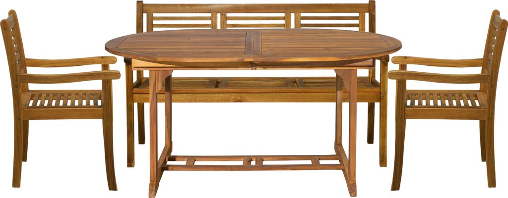 Möbilia 4-tlg. Garten-Sitzgruppe | 1 Tisch, 2 Armlehnstühle, 1 Bank | Akazie-Holz natur | 31020018 | Serie GARTEN
