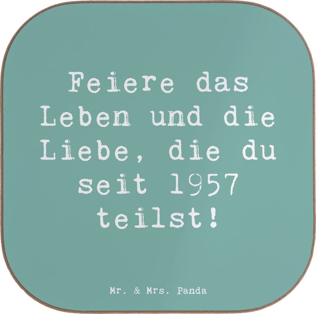 Mr. & Mrs. Panda Untersetzer für Gläser Spruch 1957 Geburtstag feiern - Meeresbrise - Geschenk, Nostalgie, Glückwunsch, Coaster, Quadratisch, gl...