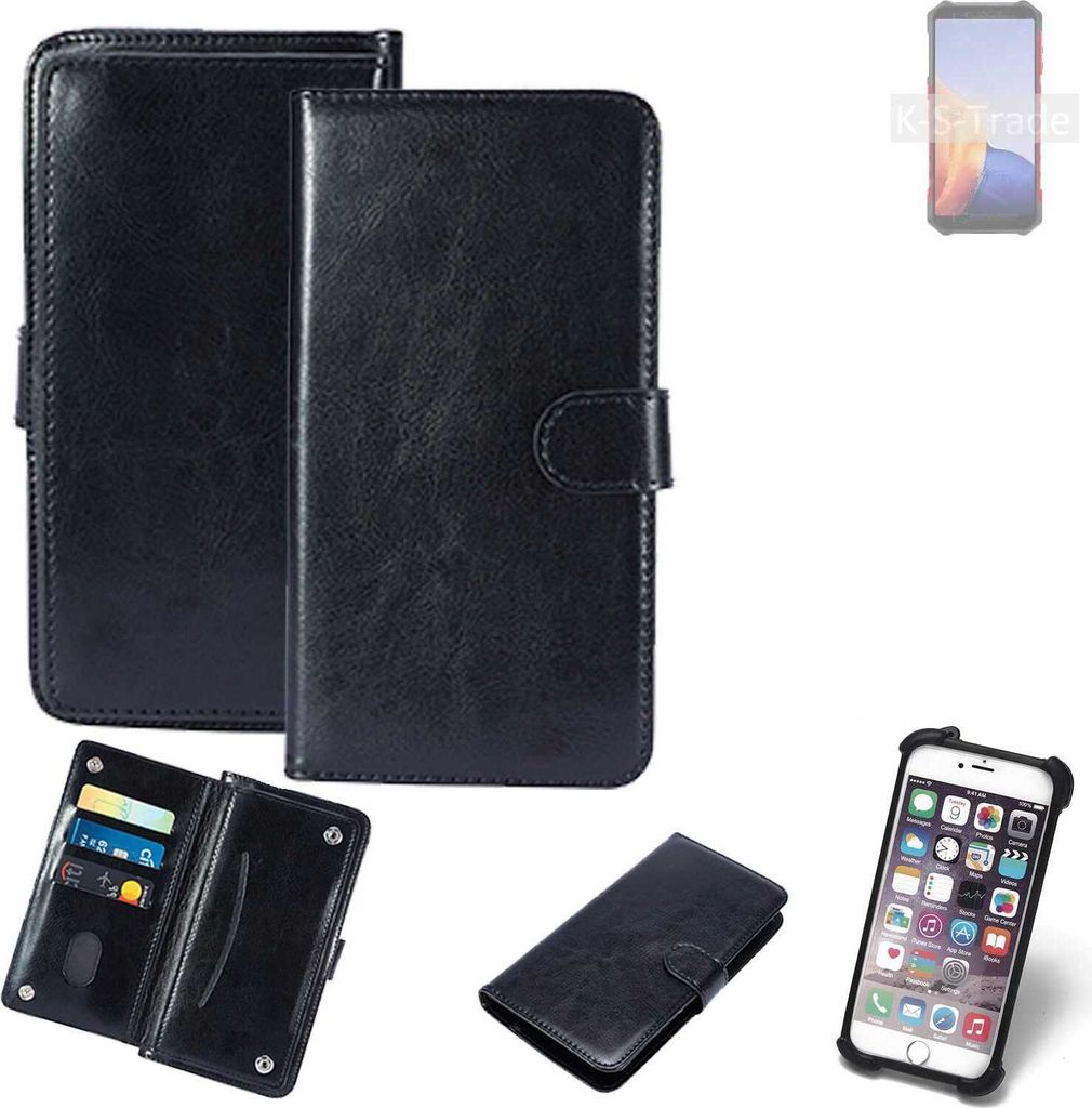 K-S-Trade 360° Hülle kompatibel mit Ulefone Armor X9 schwarz Kunstleder Case BookCase WalletCase Kunstlederederhülle Handyhülle, Rundumschutz