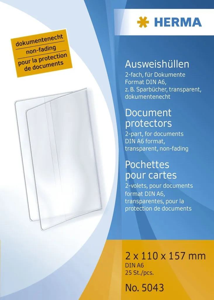 Protégez vos Papiers d'Identité de l'Usure - 25 Pochettes Herma 5043 A6