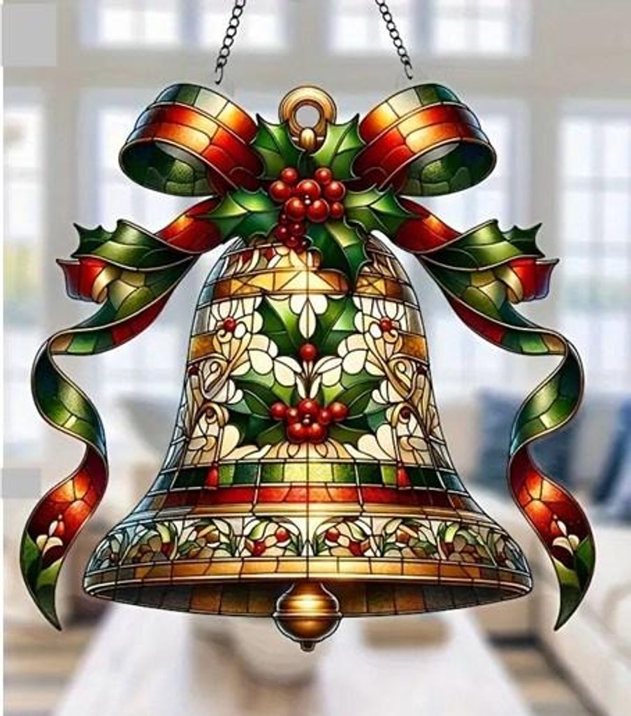 GKA Sonnenfänger Glocke Weihnachten Advent 20 cm Buntglas Lichtfänger Fensterbild Fenster Fensterschmuck Fensterdeko Weihnachtsglocke