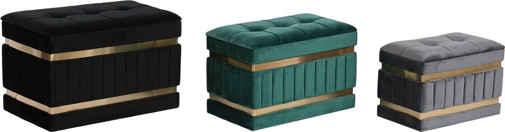 DKD Home Decor Dorado Hocker Verde Gris oscuro Madera MDF 70 x 40 x 43 cm