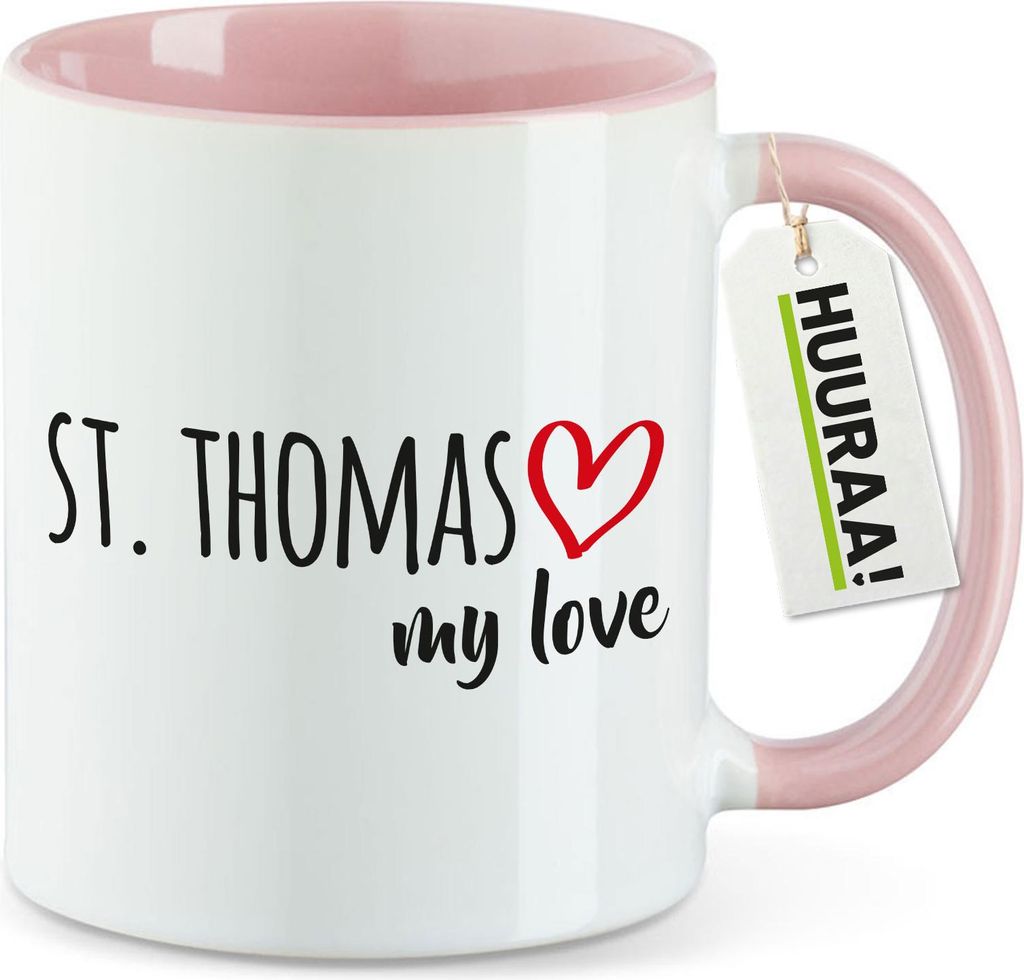 Huuraa Kaffeetasse St. Thomas my love 330ml Rosa Keramik Kaffeebecher Geschenkidee
