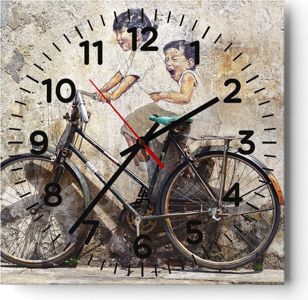 Wanduhr - Quadrat - Glasuhr - Graffiti modern - 30x30cm - Schleichendes Uhrwerk - Lautlos - zum Aufhängen bereit - Dekoration Modern - Wanddekorat...