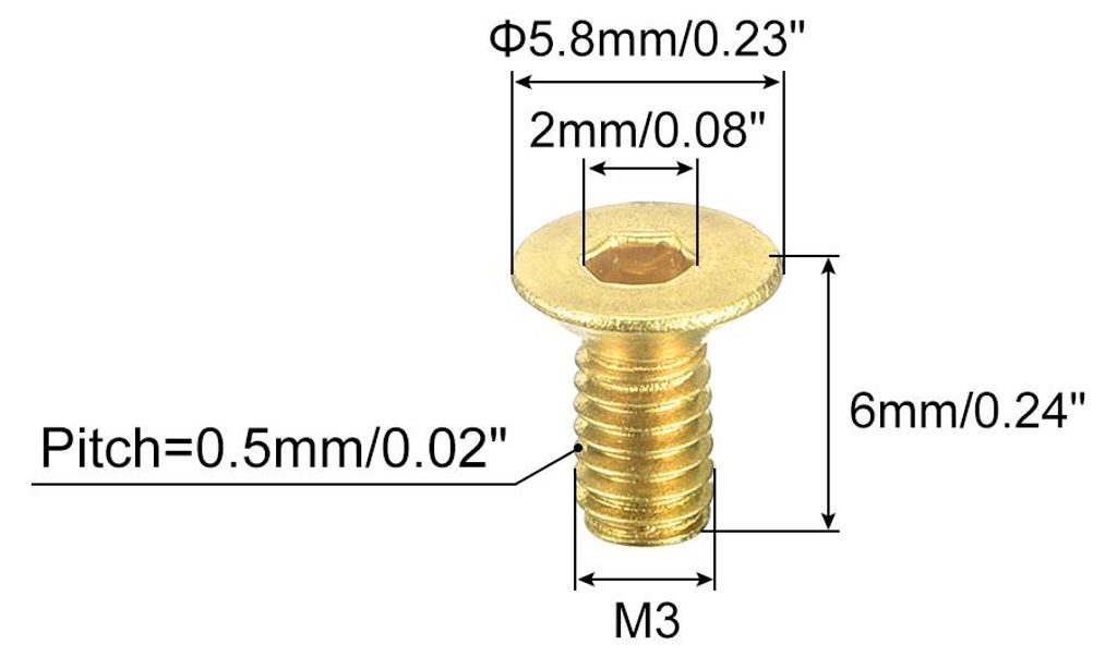 50 Stš¹ck Senkkopf-Innensechskantschrauben Flachkopf Kopfschraube M3-0,5x6mm Messing Innensechskantantrieb