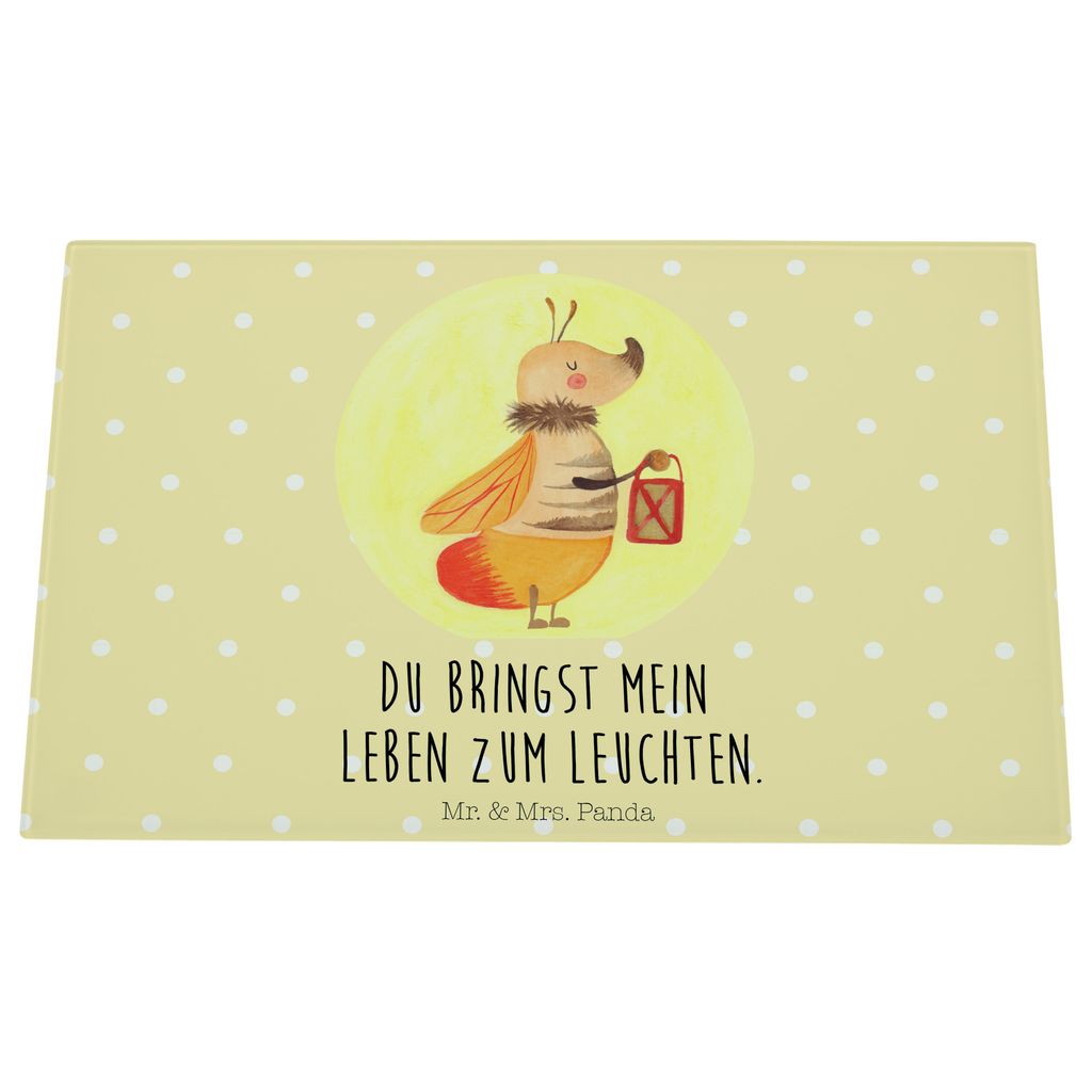 Mr. & Mrs. Panda Küchenbrett Glühwürmchen - Gelb Pastell - Geschenk, Liebesspruch, schneidbrett, Magisch, Glas Schneideplatte, Glasbrett, Falter...