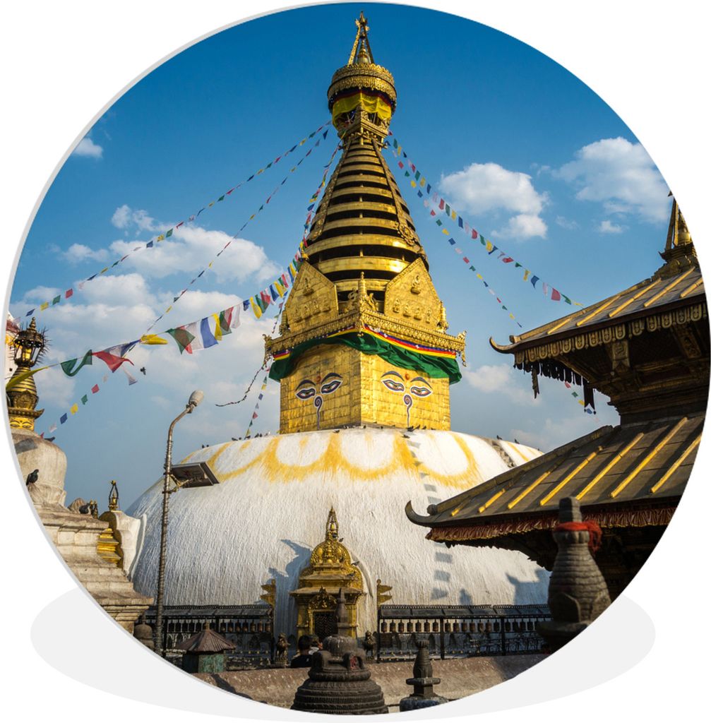 MuchoWow Rundes Wandbild - Runde Bilder Farbiger Swayambhutnath-Tempel in Nepal Ø 90 cm Kreis Wanddekoration Kunststoff - Wandkreis - Wandschmuc...