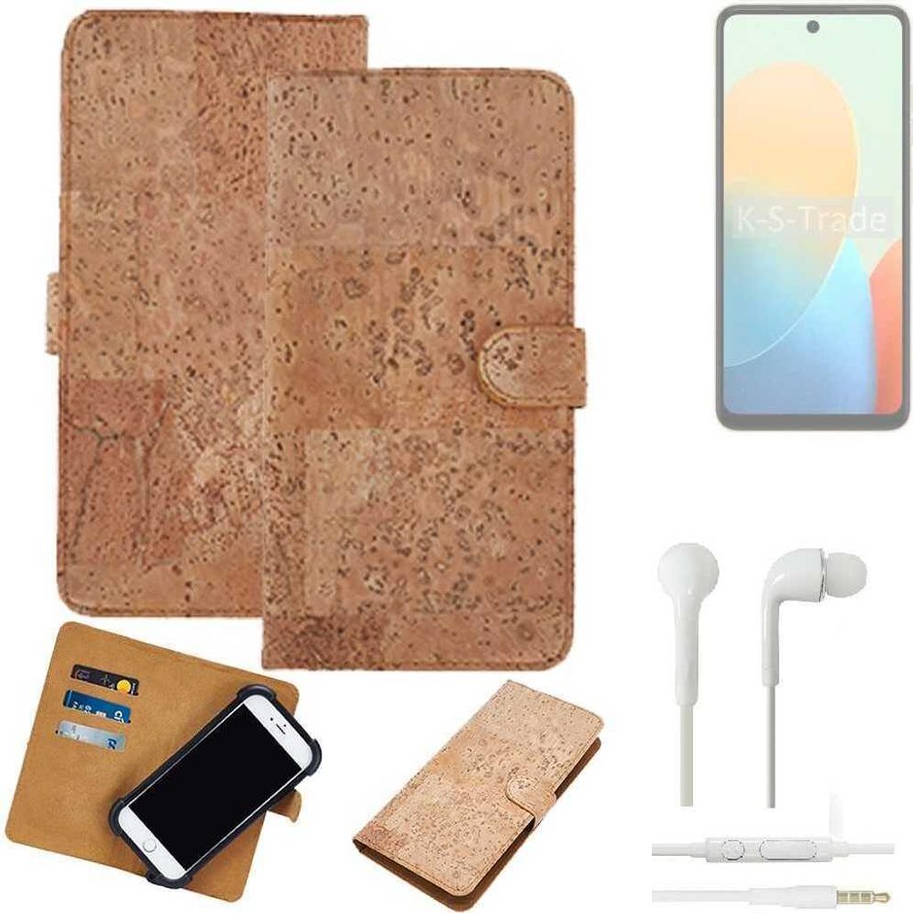 K-S-Trade Hülle kompatibel mit Tecno Pop 8 + in ear Kopfhörer Kork Handyhülle Cover Schutzhülle TPU Case Bumper in Hellbraun, (1x)