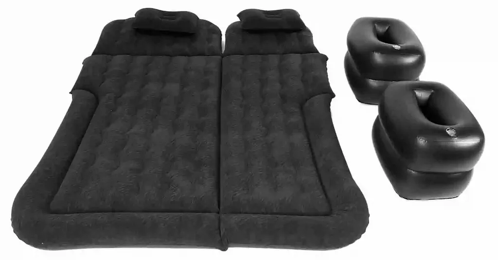 Matelas gonflable noir à gonflage rapide, surface floquée ultra douce