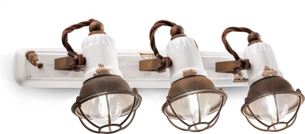 Spot Lampe Metall Keramik E14 verstellbar Weiß Shabby Antik Rostbraun 3-flammig länglich Vintage