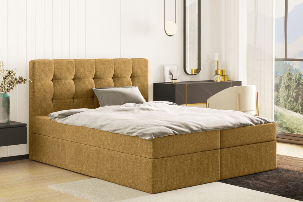Kaiser Möbel Boxspringbett mit matratze und bettkasten, Schlafbett LUDANO 120 cm x 200 cm stoff Sydney Gelb H3