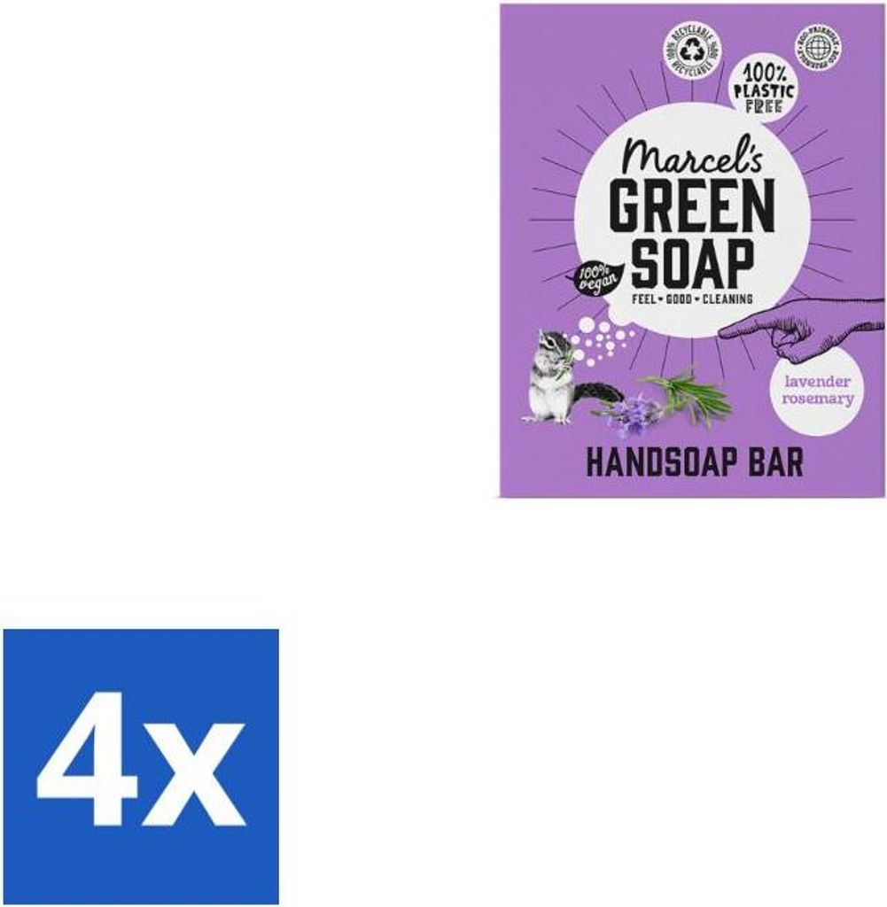 Marcel's Green Soap - Handseife - Lavendel & Rosmarin - Sanfte Pflege - 90 gr - Vorteilspack - 4 Stücke
