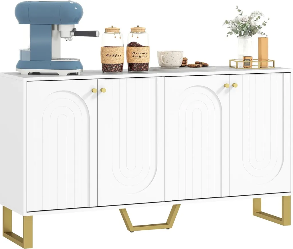 Buffet de Salle à Manger Blanc pour Vaisselle - Meuble de Rangement Or