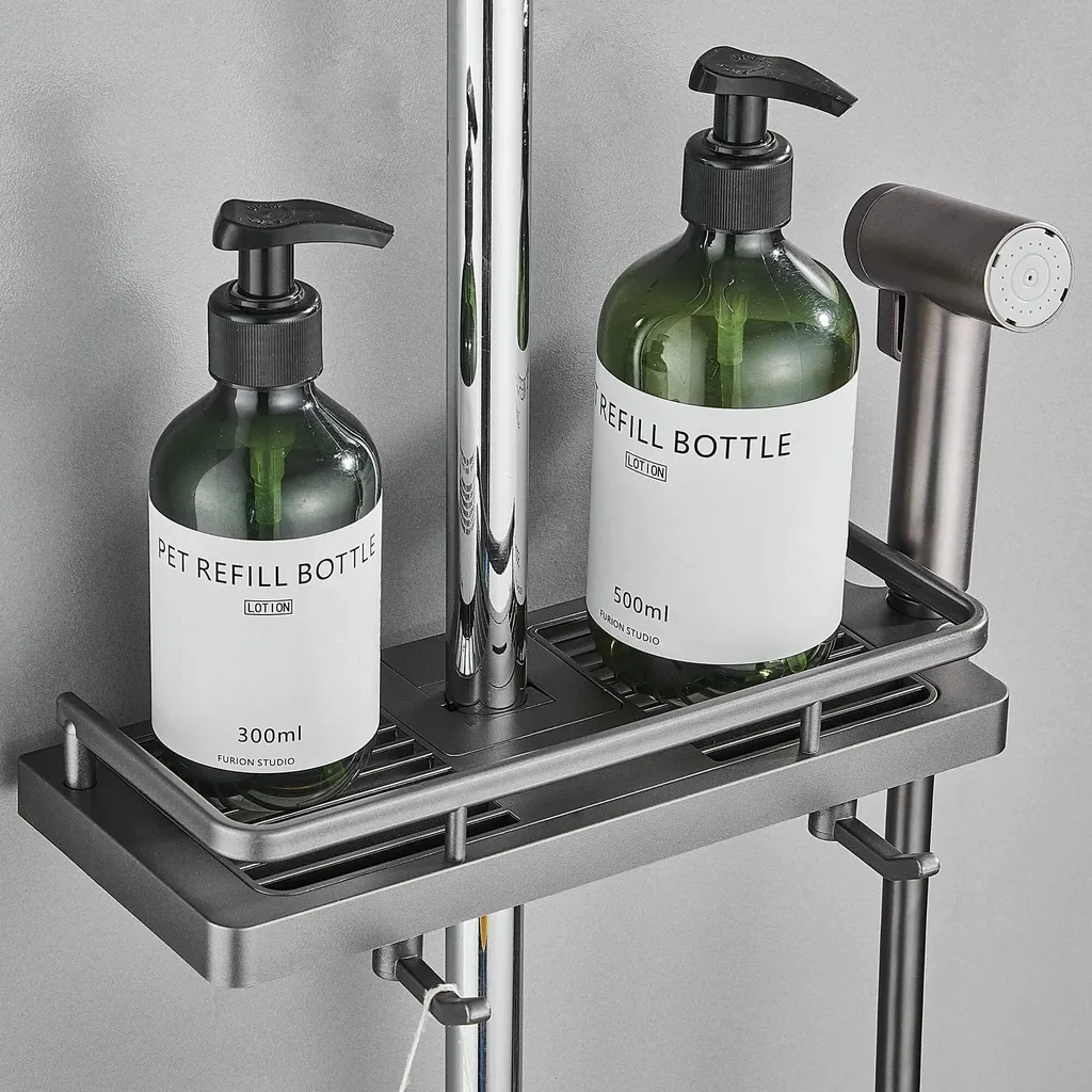 Support de savon pour colonne de douche ajustable en plastique gris uni