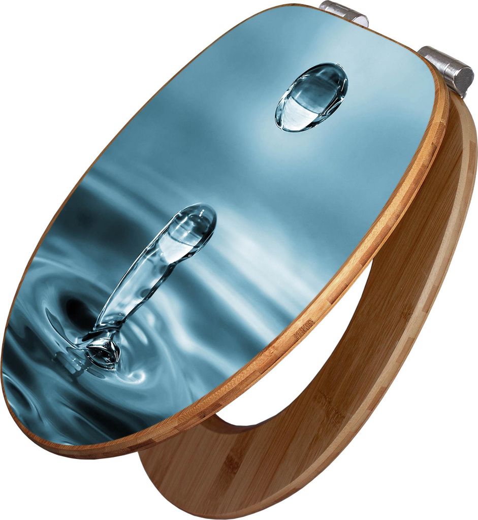 banjado Design WC Sitz Bambus Absenkautomatik -Wassertropfen - Toilettendeckel mit Absenkautomatik Holz/hochwertiger Bambus Klodeckel/WC-Sitz für ...