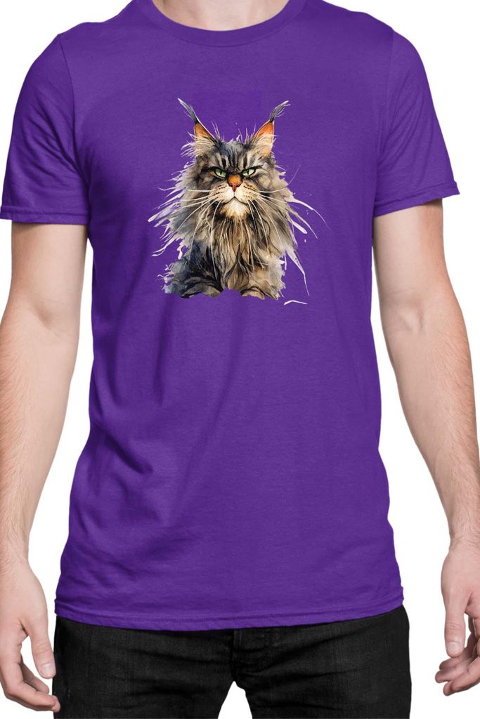 Herren T-Shirt Funny Cats Breeds Maine Coon Cat 023, Man XL / Lila