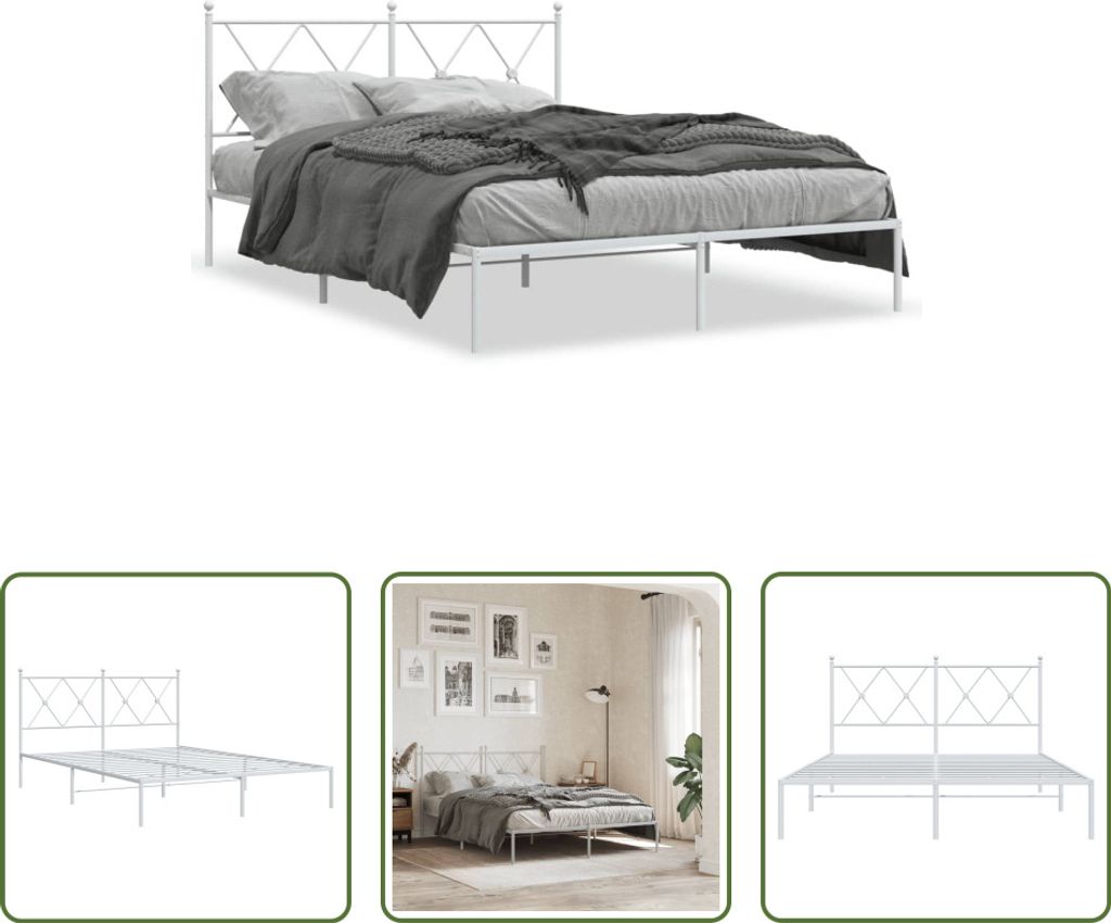 The Living Store Bettgestell mit Kopfteil Metall Weiß 140x200 cm