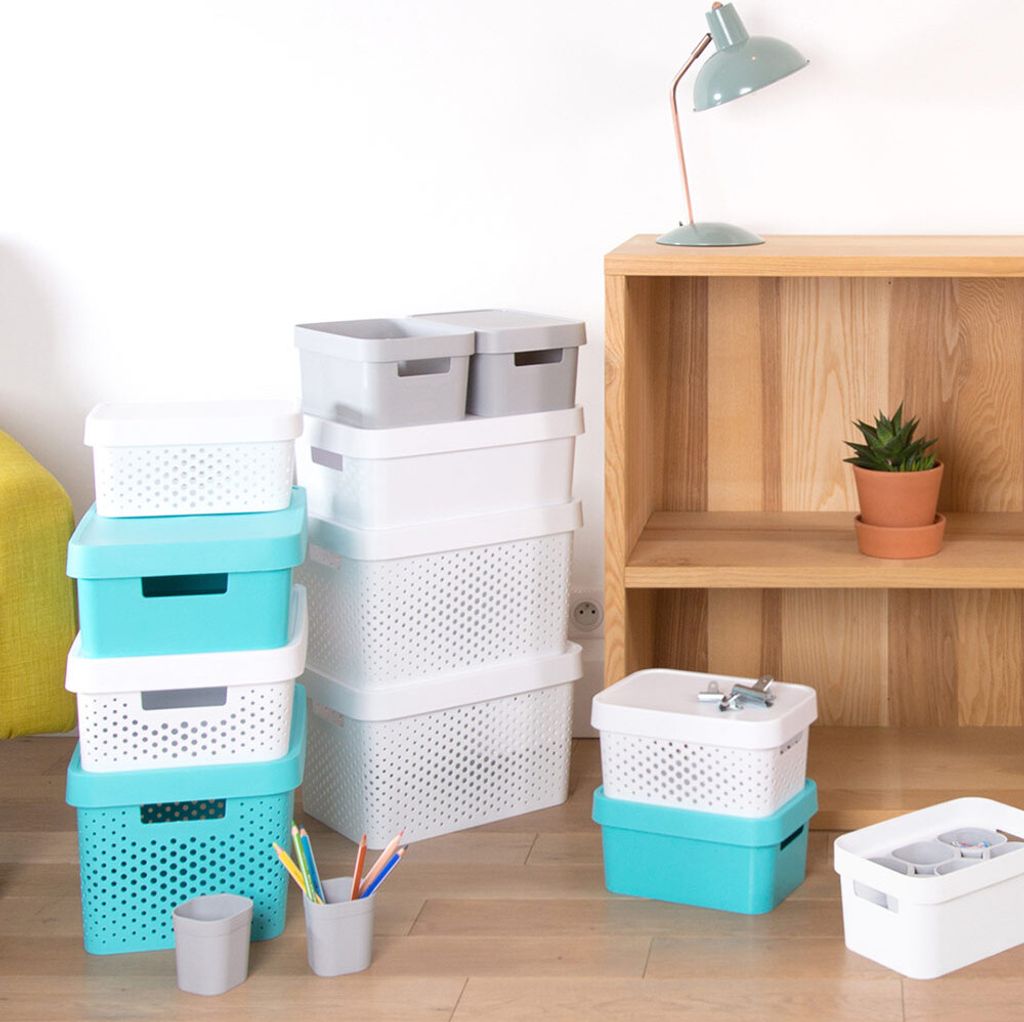 Úložný box Infinity s vekom biely bodky 17 l Obrázok produktu 16