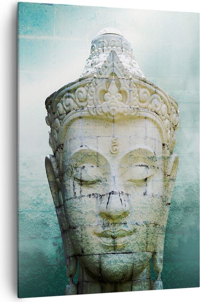 Bild auf Leinwand - Leinwandbild - Einteilig - Buddha Grafik Türkis - 70x100cm - Wand Bild - Wanddeko - Wandbilder - Leinwanddruck - Wanddekoratio...