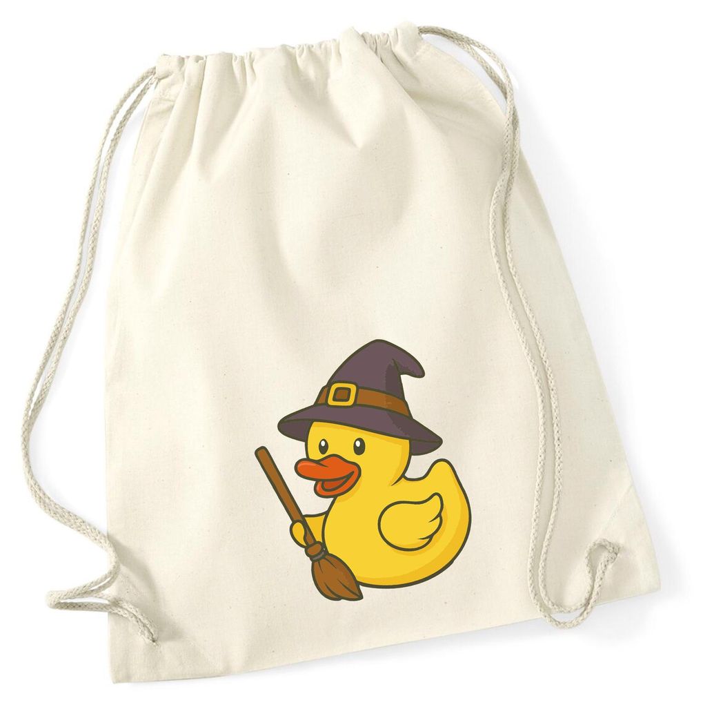 Huuraa Turnbeutel Quietscheente Hexe Comic Gummiente 12 Liter Natural Baumwolle Rucksack Geschenkidee