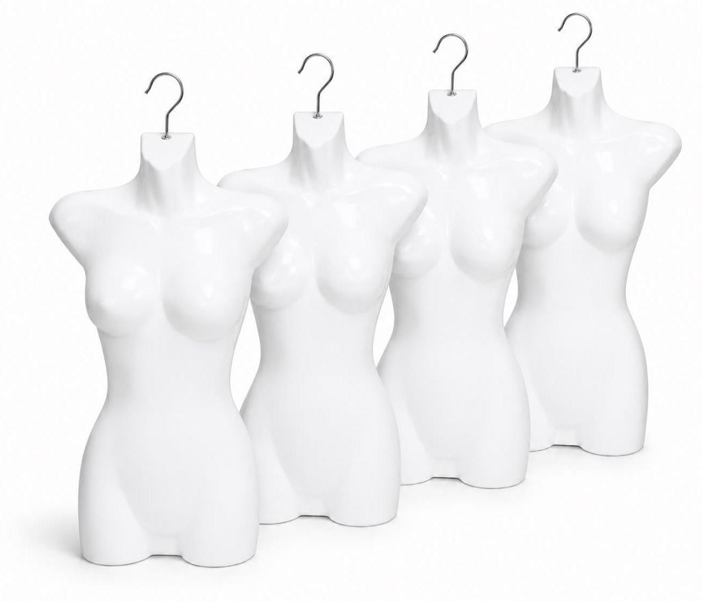 4er Set Torso Weiblich - 70 cm Damentorso aus Kunststoff - Oberkörper Halbplastik in Farbe weiß - Mannequin Büste - Halbplastischer Damenbody - ...