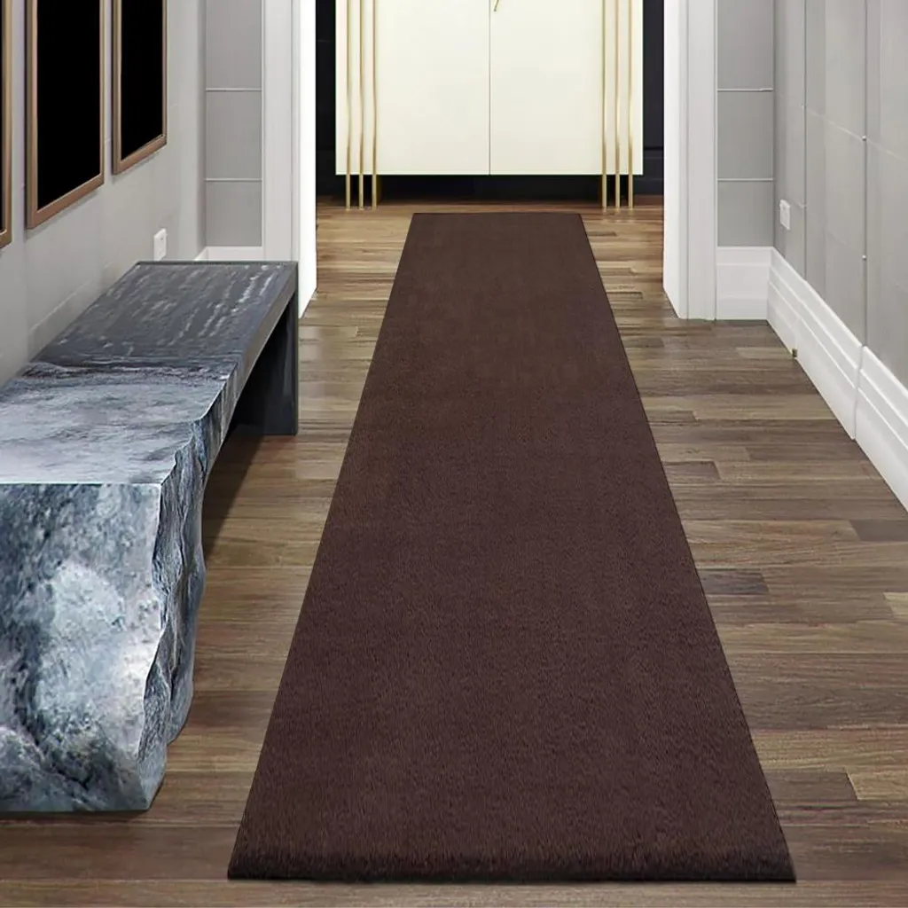 Tapis Marron Anti-Poussière 80x300 cm Poils Longs Entretien Très Facile